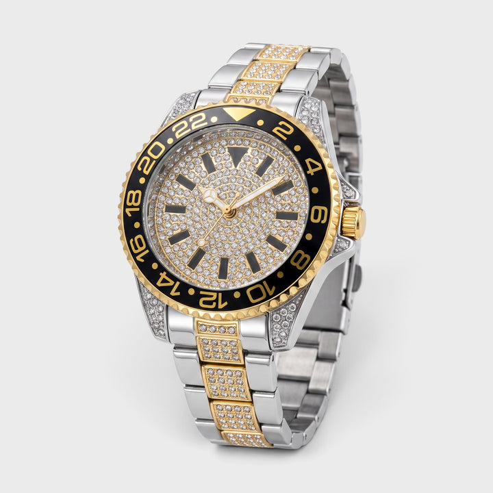 NY London Round Metal Strap Watch With Diamonds 2-Tone silver/blk/gold