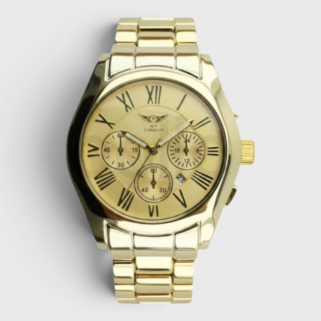 NY London Round Metal Bracelet watch gold