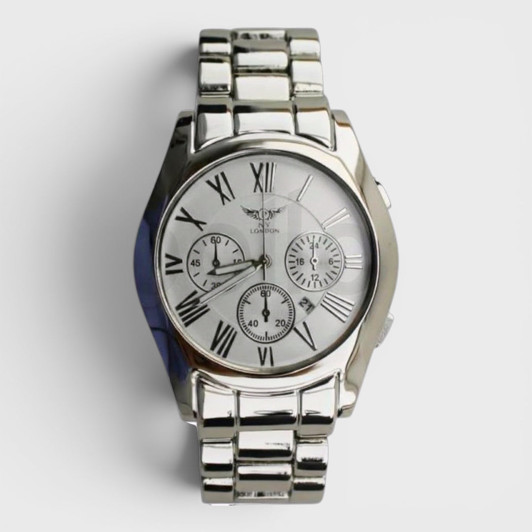 NY London Round Metal Bracelet watch pnp/wht