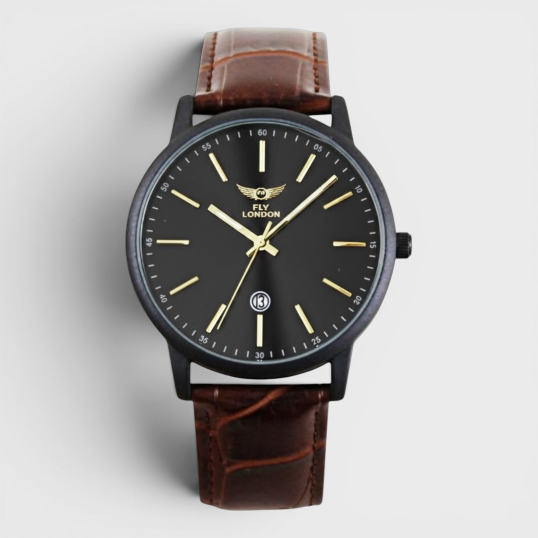 NY London Leather Strap Watch gun/brown