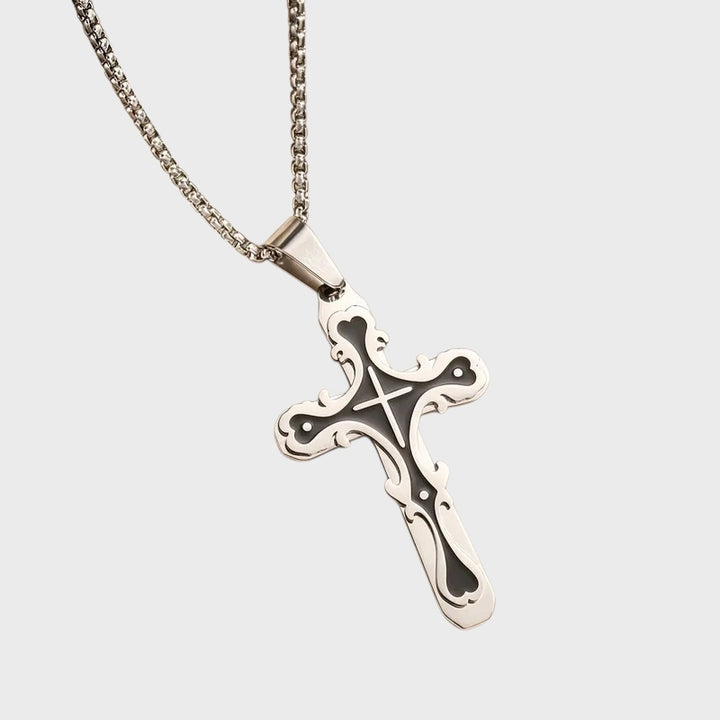 Baroque Cross Pendant Necklace silver/black