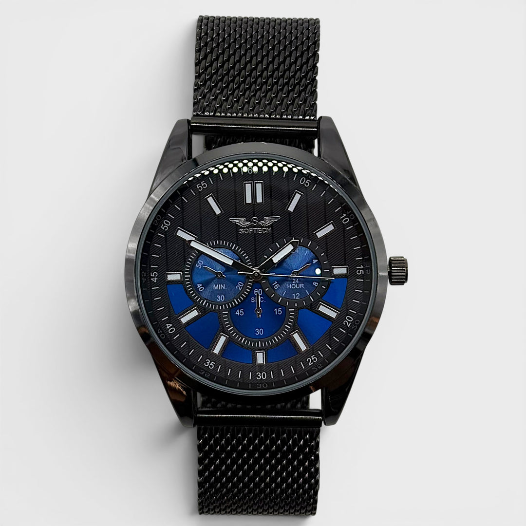 Softech Round Mesh Bracelet Watch black/blue - Shop-Tetuan