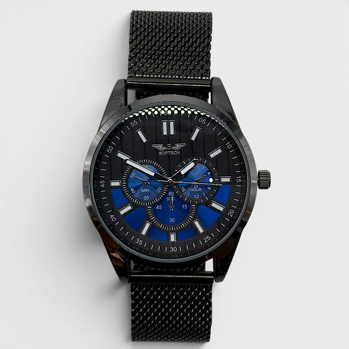 Softech Round Mesh Bracelet Watch black/blue - Shop-Tetuan