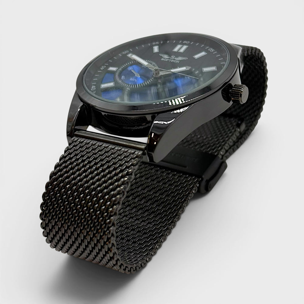 Softech Round Mesh Bracelet Watch black/blue - Shop-Tetuan