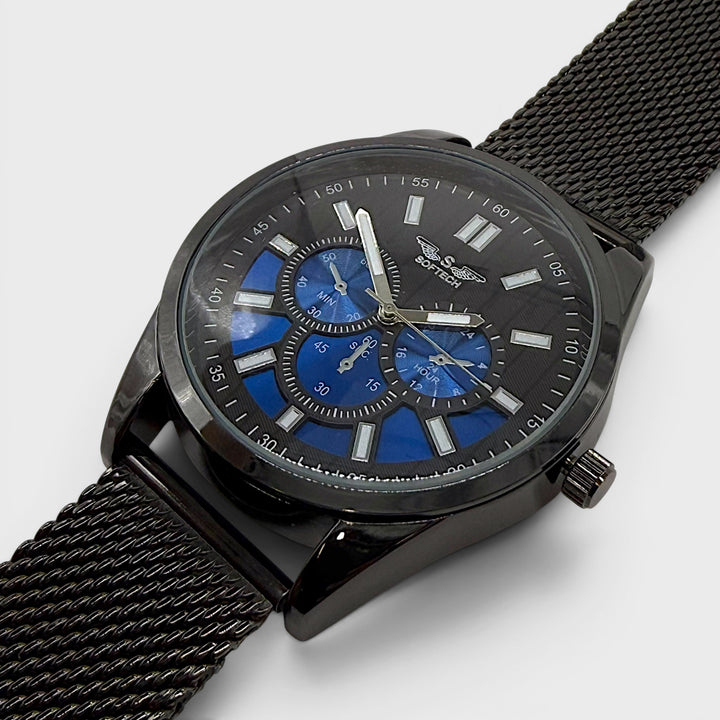Softech Round Mesh Bracelet Watch black/blue - Shop-Tetuan