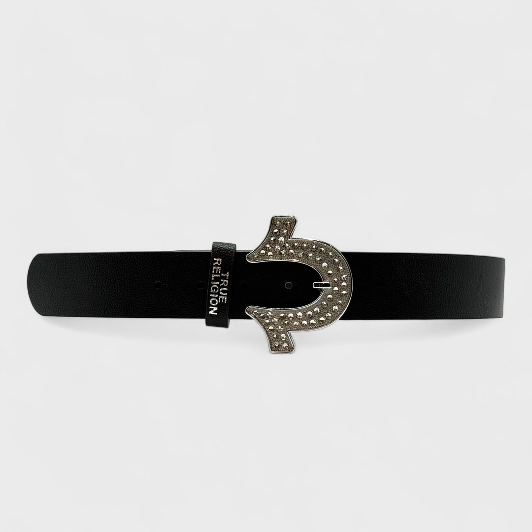 True Religion Crystal Horseshoe Buckle belt black - Shop-Tetuan