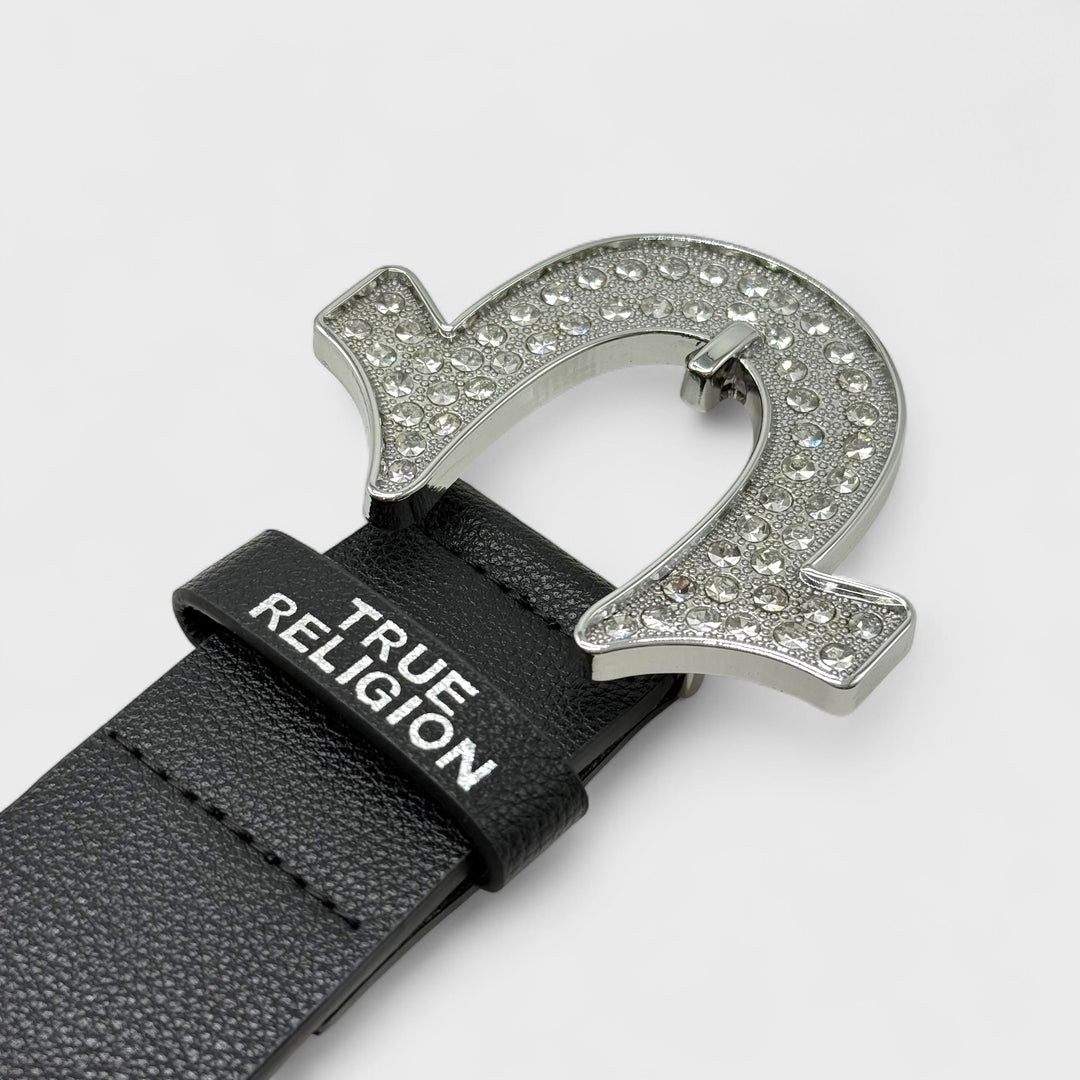 True Religion Crystal Horseshoe Buckle belt black - Shop-Tetuan