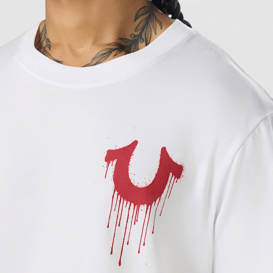 True Religion SS Drippy Horseshoe tee optic white