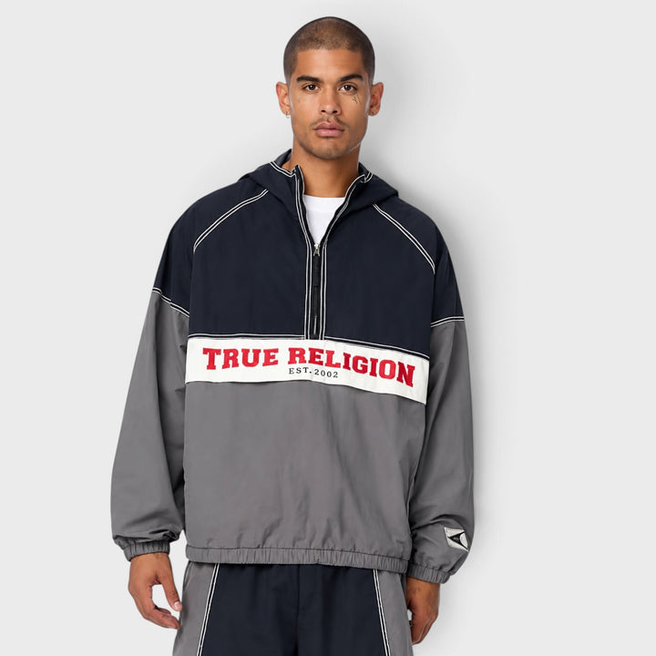 True Religion Color Block Big T Nylon Anorak granite grey/jet black
