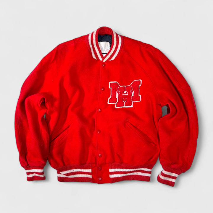 M&M Vintage 80s Wool Leather College Jacket red L - Shop-Tetuan