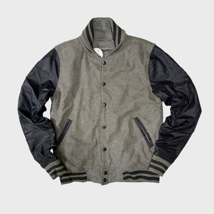 Aeropostale Vintage Wool Leather College Jacket grey S - Shop-Tetuan