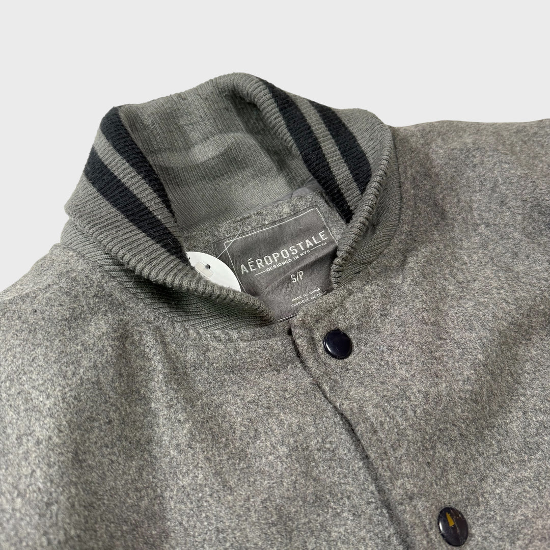 Aeropostale Vintage Wool Leather College Jacket grey S - Shop-Tetuan