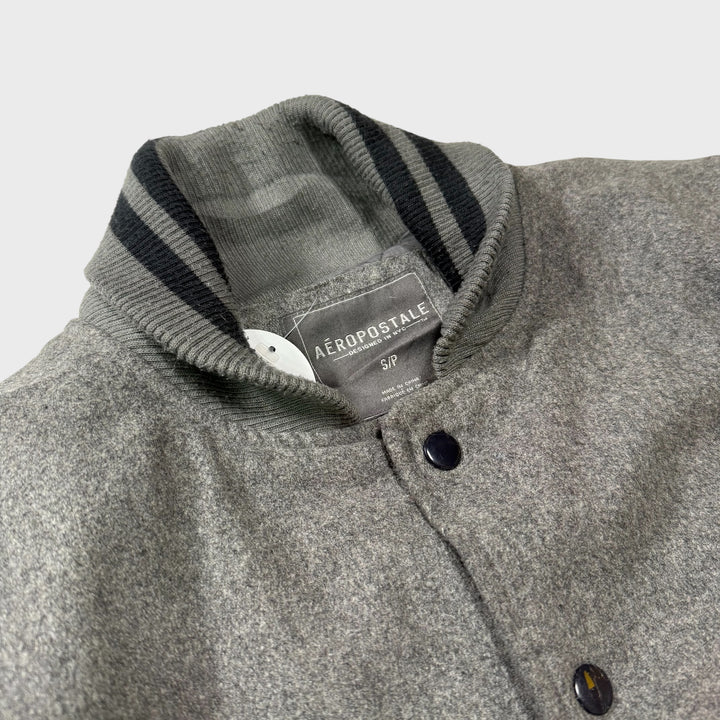 Aeropostale Vintage Wool Leather College Jacket grey S - Shop-Tetuan