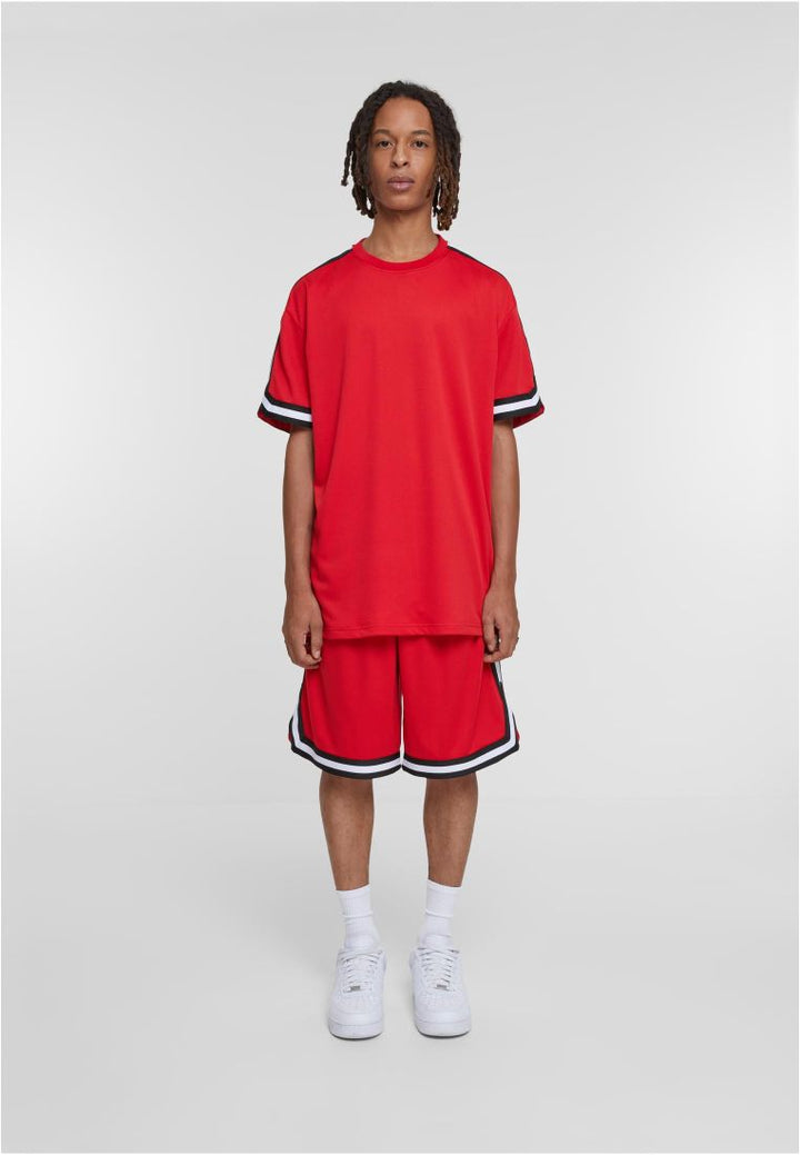 Urban Classics Stripes Mesh Shorts cityred/black/white