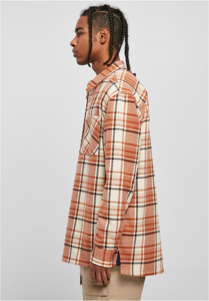 Urban Classics Long Oversized Checked Leaves Shirt softseagrass/red