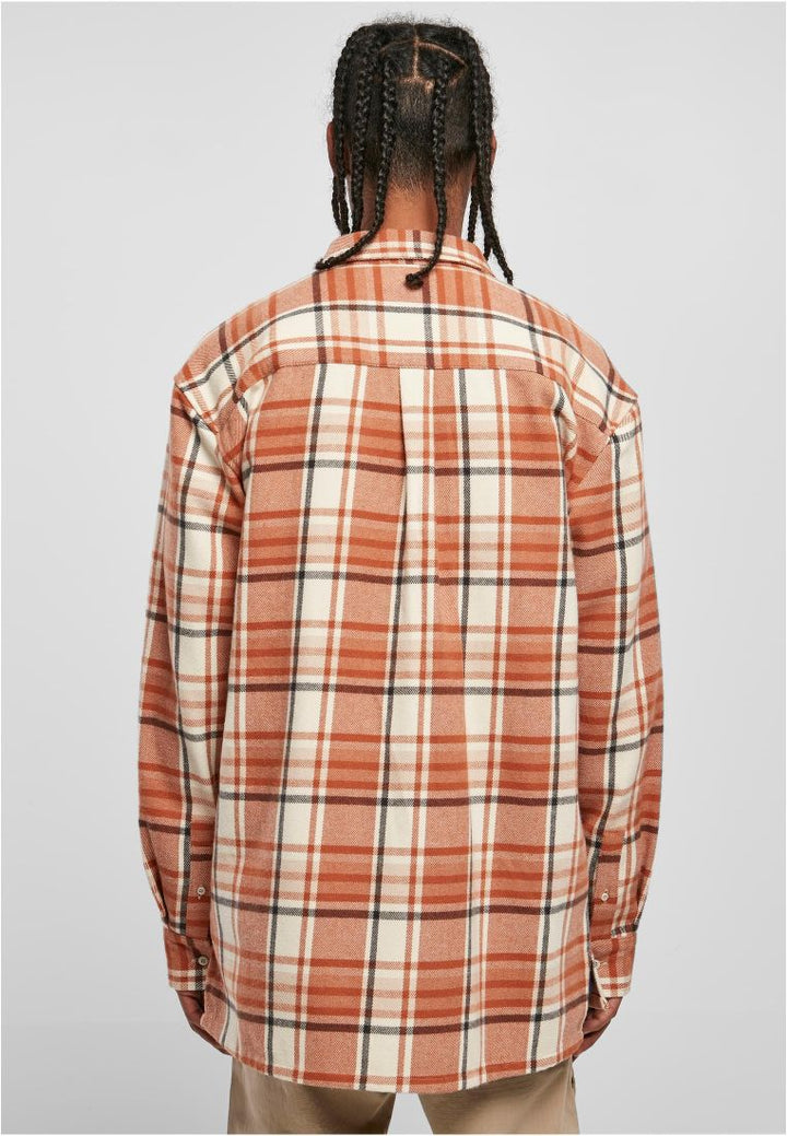 Urban Classics Long Oversized Checked Leaves Shirt softseagrass/red