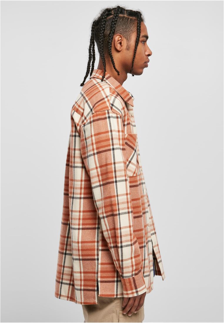 Urban Classics Long Oversized Checked Leaves Shirt softseagrass/red