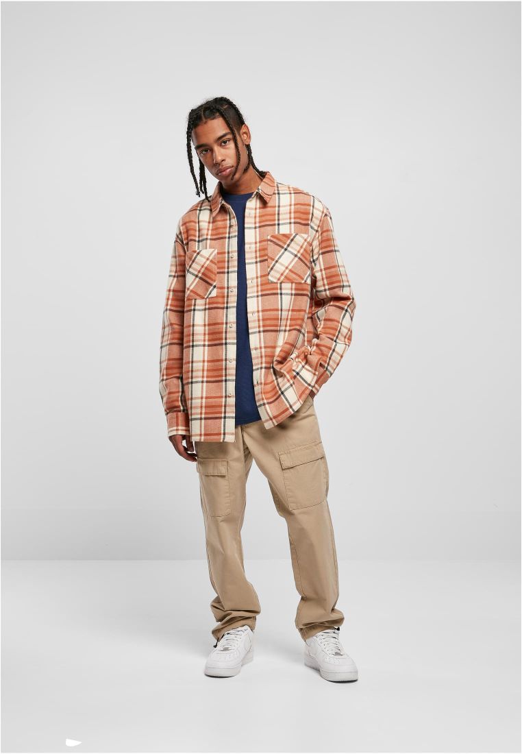 Urban Classics Long Oversized Checked Leaves Shirt softseagrass/red