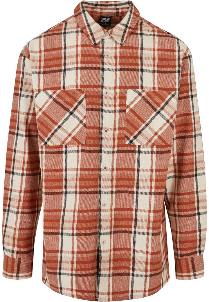 Urban Classics Long Oversized Checked Leaves Shirt softseagrass/red