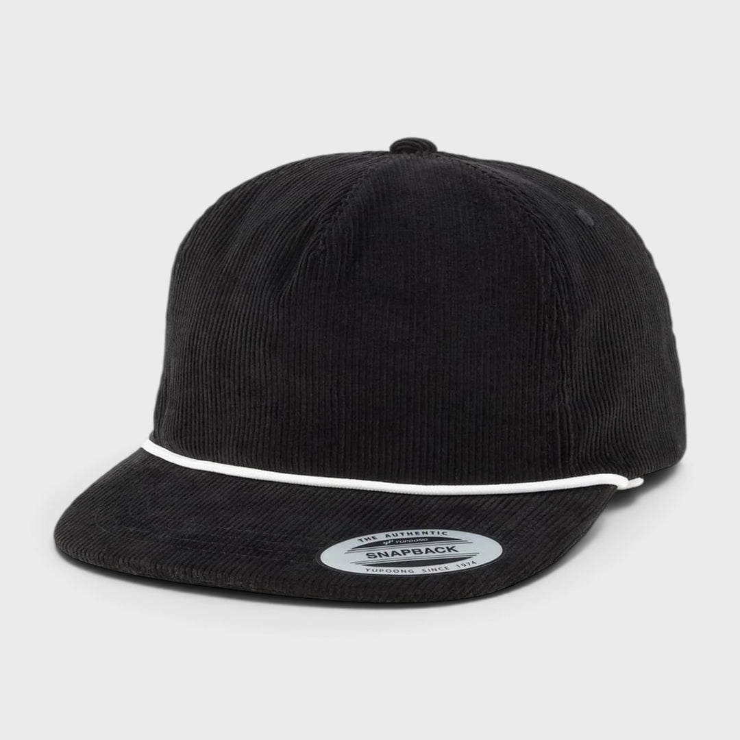 The Classics Yupoong Unstructured Corduroy Snapback with Braid Rope black - Shop-Tetuan