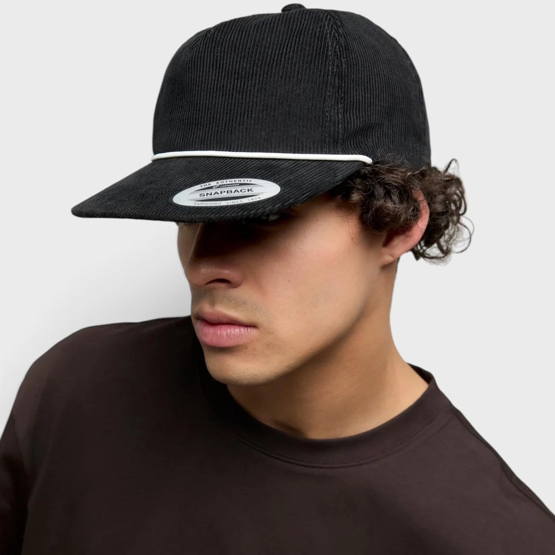 The Classics Yupoong Unstructured Corduroy Snapback with Braid Rope black - Shop-Tetuan