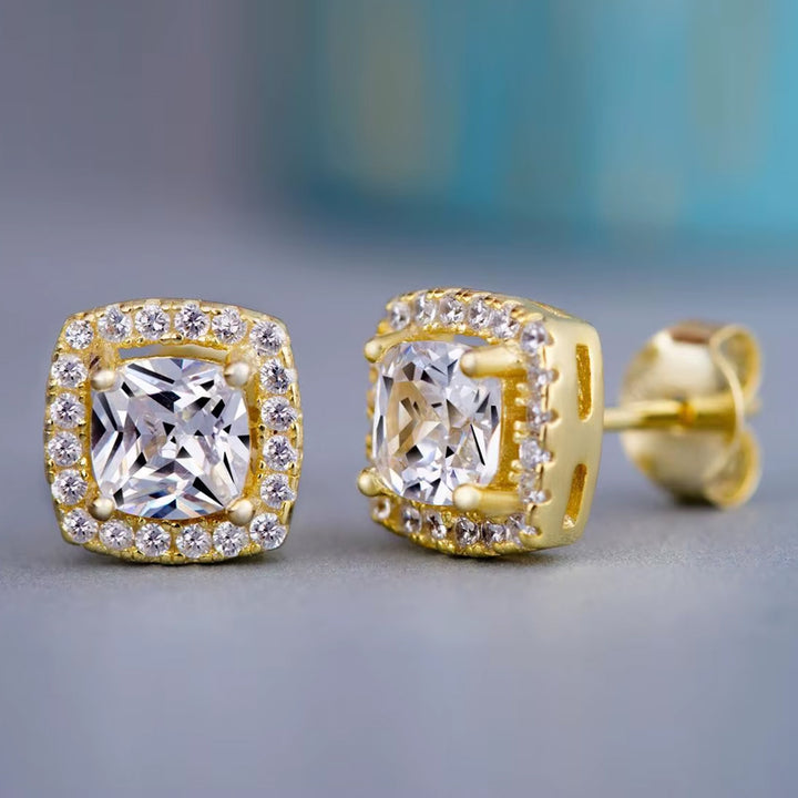 Luxury Square Zircon Stud Earring 8mm x 8mm gold - Shop-Tetuan