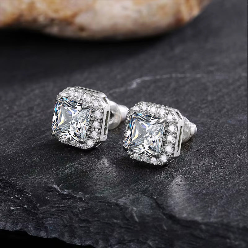 Luxury Square Zircon Stud Earring 9mm x 9mm silver