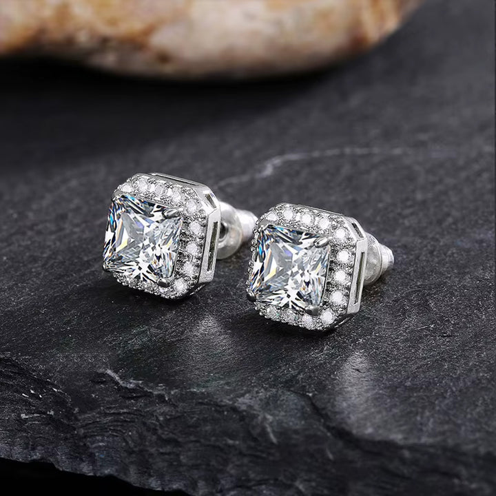 Luxury Square Zircon Stud Earring 9mm x 9mm silver