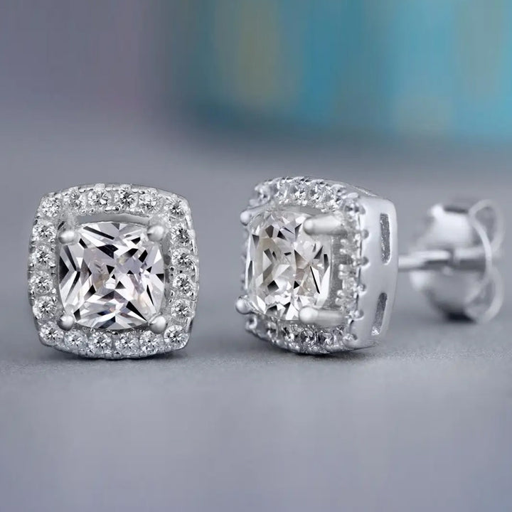 Luxury Square Zircon Stud Earring 8mm x 8mm silver - Shop-Tetuan