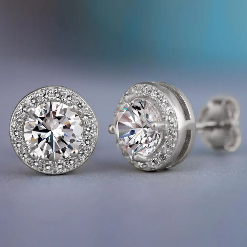 Luxury Round Zircon Stud Earring 8mm silver