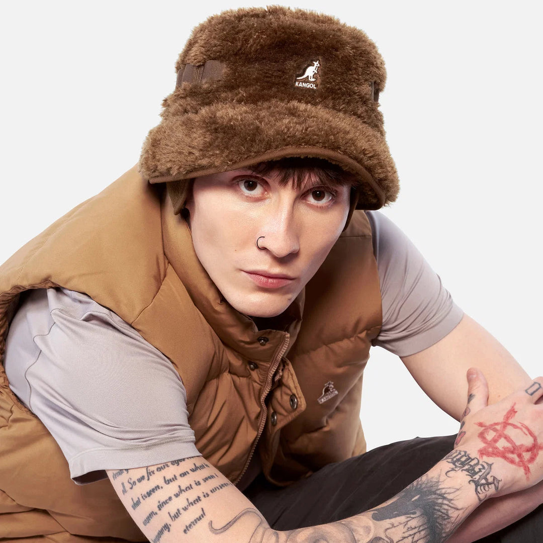 Kangol Faux Shearling Utility Bucket brown