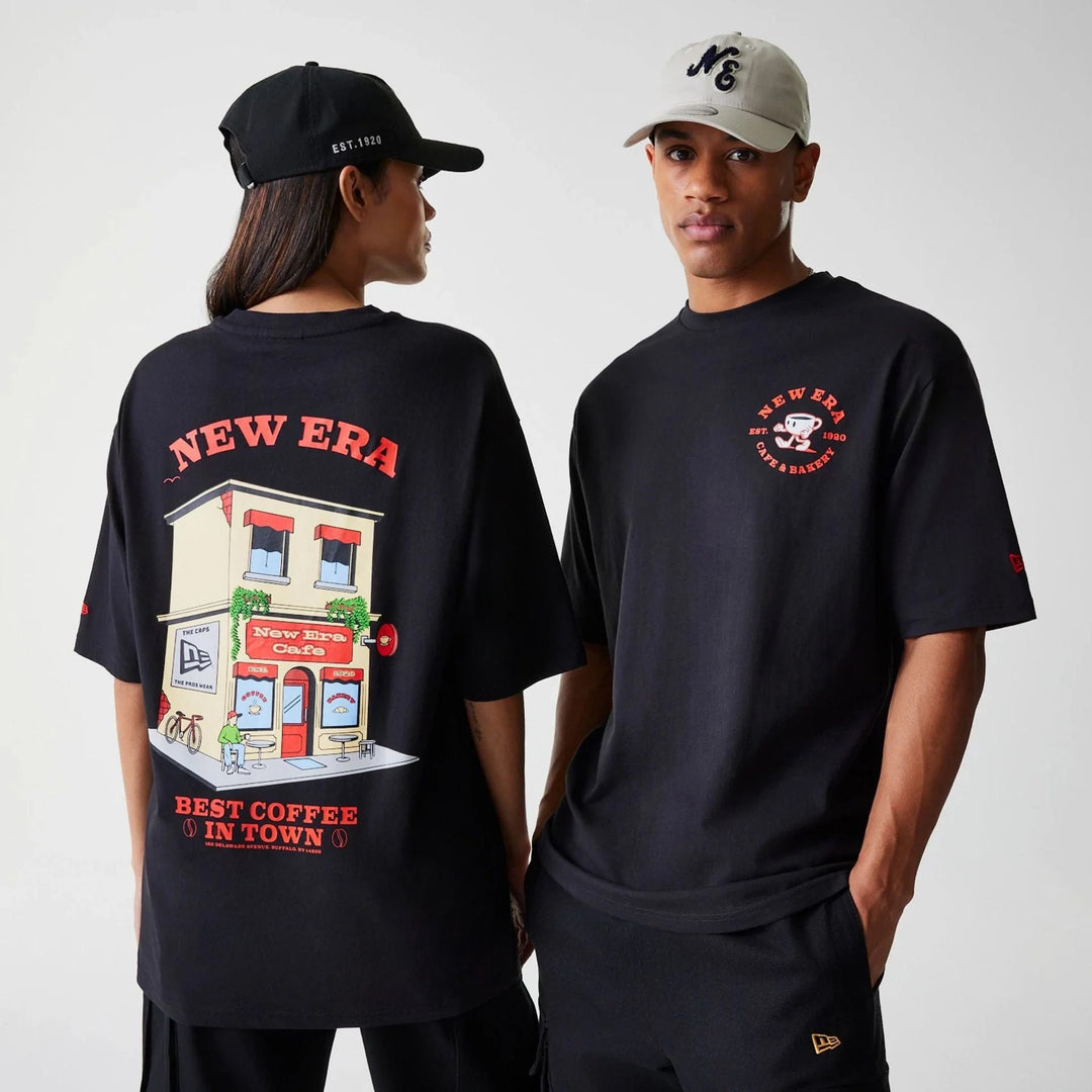 New Era Cafe Graphic Black Oversized Tee black - Shop-Tetuan