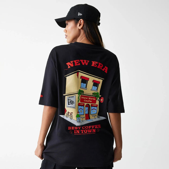 New Era Cafe Graphic Black Oversized Tee black - Shop-Tetuan
