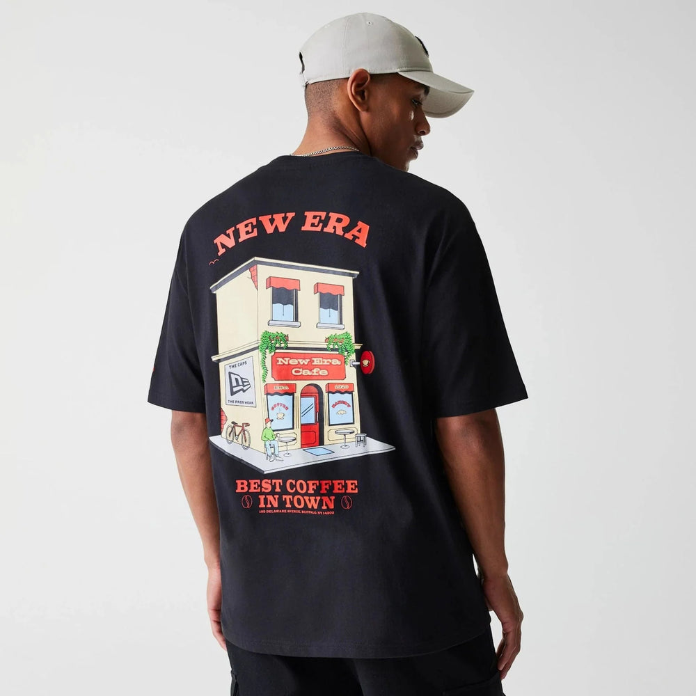 New Era Cafe Graphic Black Oversized Tee black - Shop-Tetuan