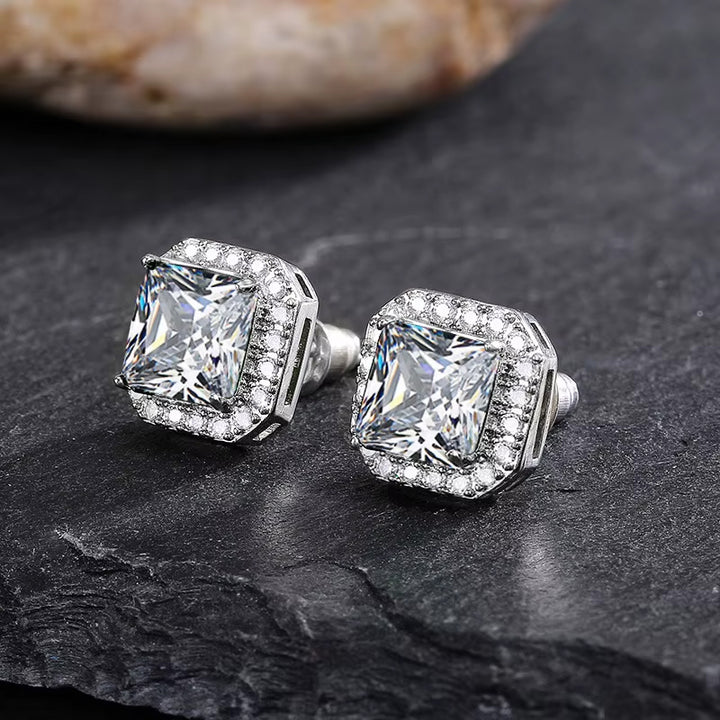 Luxury Square Zircon Stud Earring 10mm x 10mm silver - Shop-Tetuan