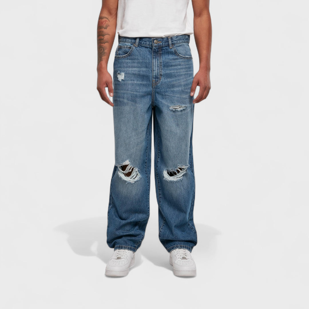Urban Classics Distressed 90‘s Jeans mid deepblue destroyed washed - Shop-Tetuan