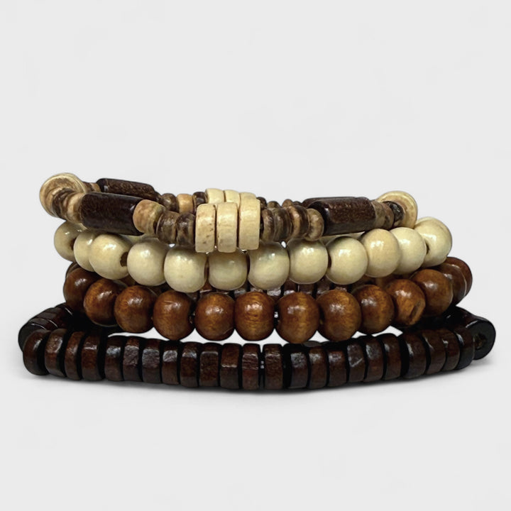 Retro Wooden Bead Bracelet Set