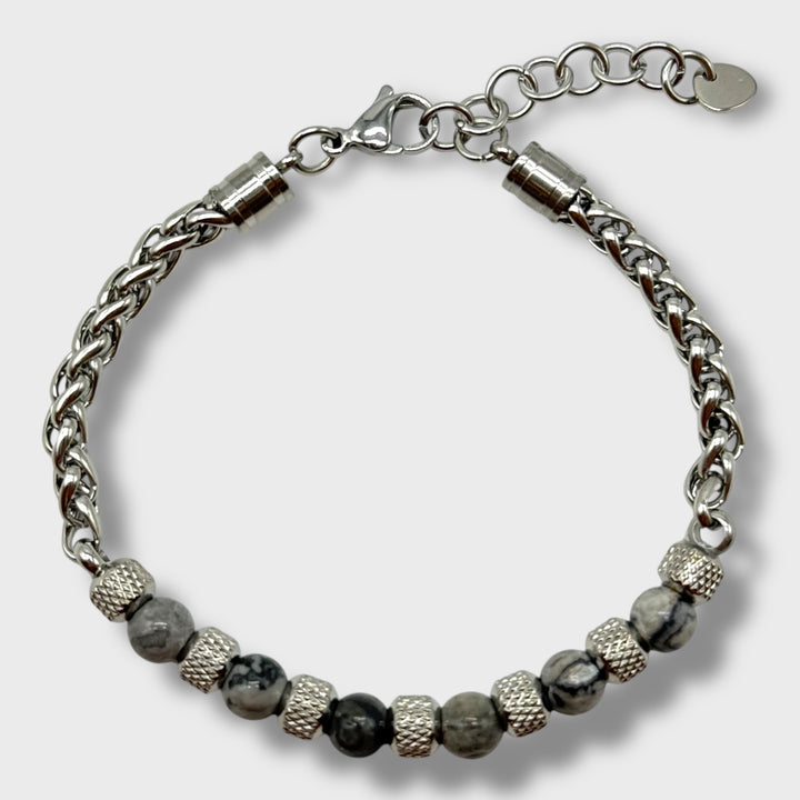 Steel Bead Bracelet Grey Stone