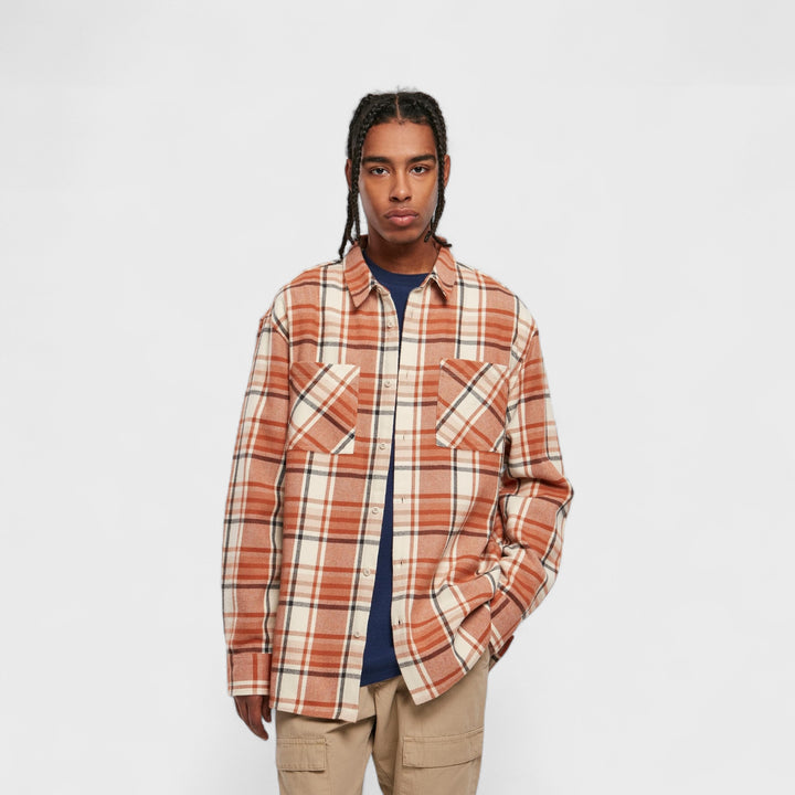 Urban Classics Long Oversized Checked Leaves Shirt softseagrass/red