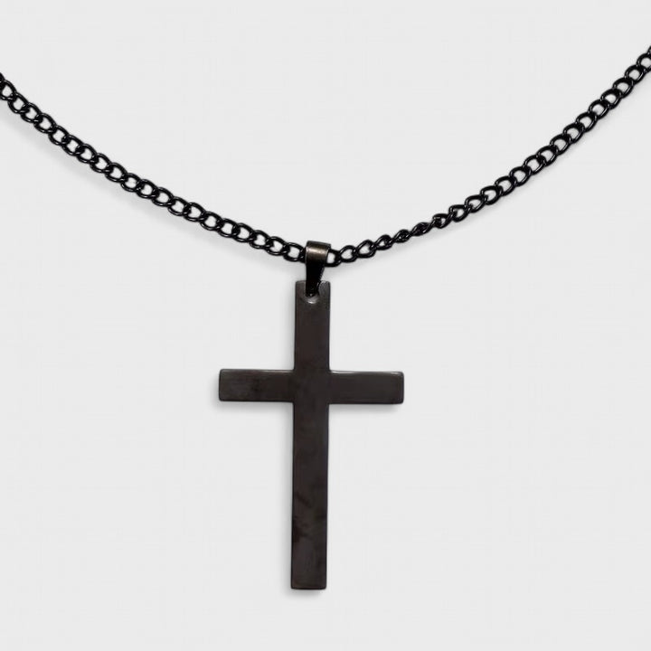 Basic Flat Cross Pendant Necklace black