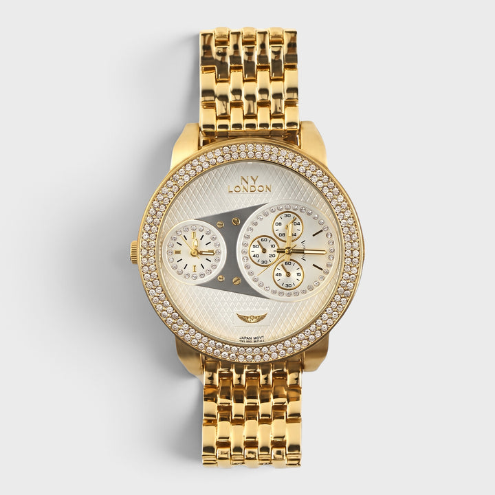 NY London Large Round Metal Bracelet Watch gold