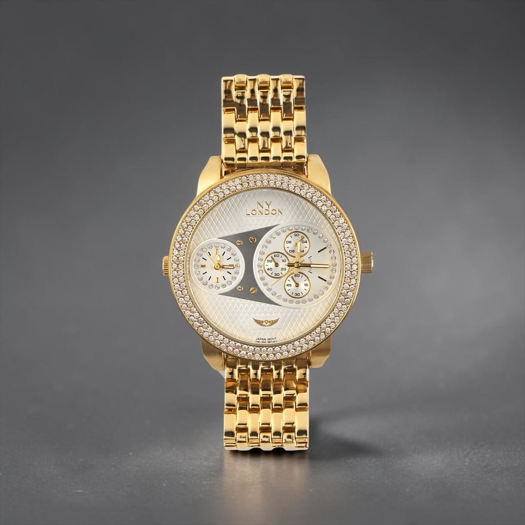 NY London Large Round Metal Bracelet Watch gold