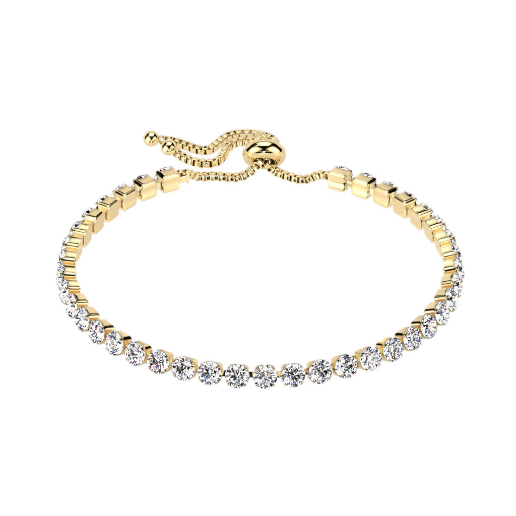 Adjustable Stainless Steel Tennis Bracelet With Prong Set CZ gold