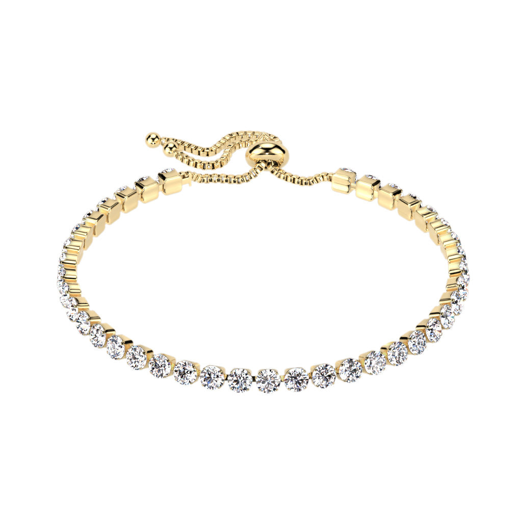 Adjustable Stainless Steel Tennis Bracelet With Prong Set CZ gold