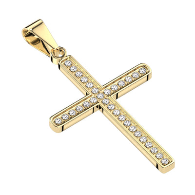 CNC CZ Cross Pendant Necklace steel/gold - Shop-Tetuan