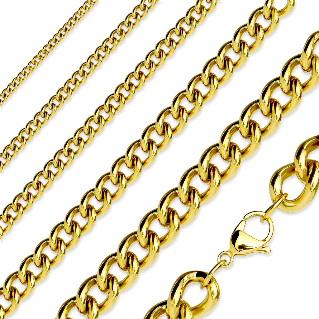 Curb Chain Necklaces 10mm x 580mm Gold Plated Stainless Steel - Shop-Tetuan