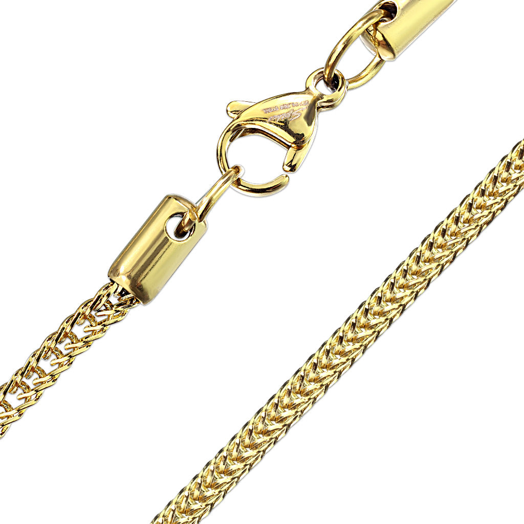 Stainless Steel Square Wheat Chain Necklace with Lobster Clasp Gold - Shop-Tetuan