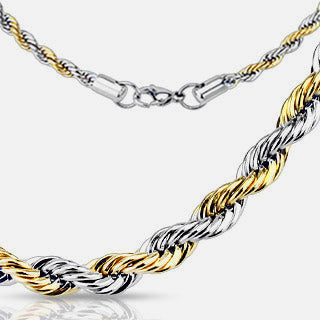 Twist Rope Chain Link Duo Tone Necklace Stainless Steel 7mm x 55cm