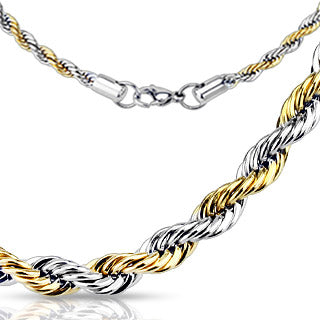 Twist Rope Chain Link Duo Tone Necklace Stainless Steel - Shop-Tetuan