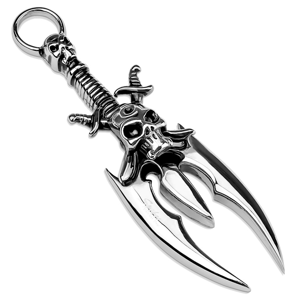 Three Blade Dagger with Pirate Skull Stainless Steel Pendant - Shop-Tetuan